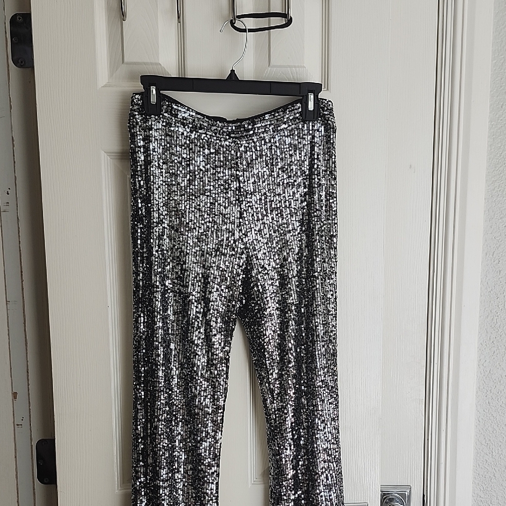 Lucy Paris Black and Silver Sequin Flare Pants